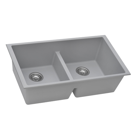 RUVATI 33"x19" Granite Composite Undermnt Dbl Bowl Kitchen Sink, Gry RVG2385GR